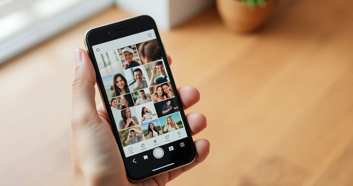 celular exibindo aplicativo de edição com colagem de fotos na tela
